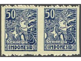 Yogyakarta 50 sen dark blue in pair with variety vertically imperforated between the stamps, very fine