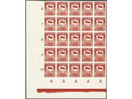 Kleine vlag in ongetand hoekveldeel van 25 stuks, 3 ex. bruin vlekje overigens pracht ex., cat.w. 11.250