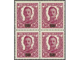 Fieldpost Romania. Non issued Karl I 80 bani lilac rosa in unmounted mint block of 4 with 2020 Rüdiger Soecknick certificate,
