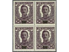 Fieldpost Romania. Non issued Karl I 90 bani brown lilac in unmounted mint block of 4 with 2020 Rüdiger Soecknick certificate