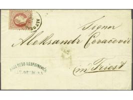 Forerunner. Austrian Franz Joseph 5 Kreuzer 1867 on entire letter from Banja Luka 9-3-1870 to Triest, forwarded in Alt Gradis