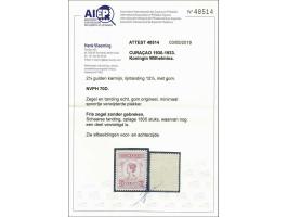 Wilhelmina 2½ gulden karmijn tanding 12½, pracht ex. met minimaal plakkerspoortje en certificaat Vleeming 2019, cat.w. 200+