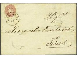Forerunner. Austrian Coat of Arms 5 Kreuzer perforation 9½ on entire letter from Banja Luka 24-12-1868 to Triest, forwarded i