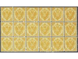 Coat of Arms 2 kreuzer orange lithographic printing perforated 11½ in block of 18 in which 5 stamps unmounted mint, very fine