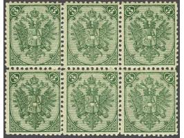 Coat of Arms 3 kreuzer blue green lithographic printing perforation 11½ in block of 6, very fine unmounted mint with 2017 Ulr