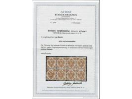 Coat of Arms 15 kreuzer brown type B lithographic printing perforated 13 in block of 8 in which 2 stamps unmounted mint, very