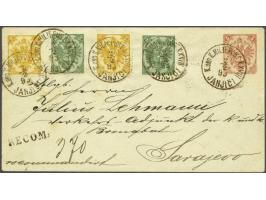 Coat of Arms 2 kreuzer yellow lithographic printing perforated 10½ (2x) and 3 kreuzer green lithographic printing perforated 