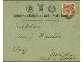 Coat of Arms 5 kreuzer red lithographic printing perforated 10½ on printed matter envelope from Prijedor 4-3-1893 to Wetzikon