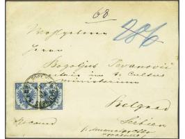 Coat of Arms 10 kreuzer blue lithographic printing perforated 12¾ in pair (stamp at left with the constant error top part of 