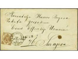 Coat of Arms 15 kreuzer brown lithographic printing type B perforated 12¾ on registered cover from Tesanj 15-2-1882 to Saraje