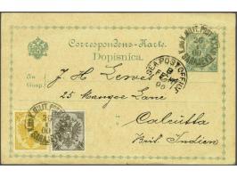Coat of Arms 2 kreuzer yellow typographic printing and 1 heller black grey on postcard Ferchenbauer no. 7 from Sarajevo 26-1-