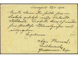 Coat of Arms 2 kreuzer yellow typographic printing and 1 heller black grey on postcard Ferchenbauer no. 7 from Sarajevo 26-1-