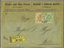 Coat of Arms 5 heller green and 30 heller brown and black on registered cover from Sarajevo 26-10-1905 to Mostar, very fine