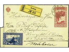 Landscapes 25 heller dark blue on registered postal stationery Ferchenbauer no. 10 from Doboj 24-9-1909 to Brünn (Brno), very