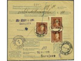 Karl 10 heller red brown (3x including vertical pair) on postal order for money on delivery from Sarajevo 8-5-1918 to Foca, v