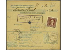 Karl 20 heller lilac brown on postal order for money on demand from Bijeljina 5-6-1918 to Srebrenica, very fine