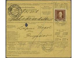 Karl 20 heller brown on money order for cash on demand from Donji Vakuf 16-3-1918 to Prijedor, very fine (card corner crease)