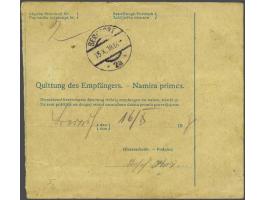 Karl 50 heller dark green and 2 kronen carmine on yellow on parcel card from Sarajevo 11-10-1918 to Berndorf (Austria), fine/