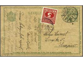 Postage Due. 5 heller red on Hungarian 8 filler post card from Djvidek 25-6-1918 to Sarajevo, fine, some (light) creases. The