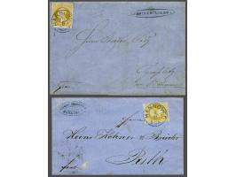 Georg V 3 groschen orange in 2 different shades on cover from Hannover 8-11-1860 to Budapest and on cover from Harburg 15-8-1