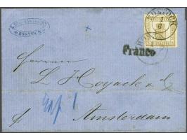 5 schillinge orange brown rouletted 11½ x 11¾ on cover from Rostock 1-6-1866 to Amsterdam, very fine, cat.v. 1500