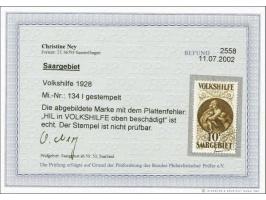 Volkshilfe 10 francs dark brown with constant error hil in Volkshilfe damaged, very fine used with unverifiable cancellation 