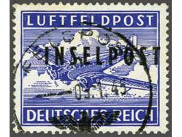 Inselpost overprinted stamp in blue for Airmail covers, used on 3-1-1945 on the small airfield post office of Porto Lago on t