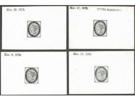 1d. Die Proofs (Die 2) in black on glazed card (4 ex.) dated 6 Mar 1876, 10 Mar 1876, 15 Mar 1876 (rather heavy hingemarks on