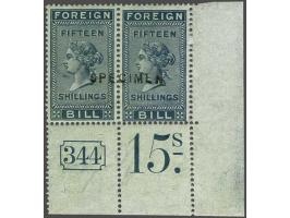 Foreign Bill, 1871 1d. to £5 set of 17 in matching bottom marginal pairs with boxed number and nomination with values below £