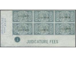 Judicature Fees, Essay 2s. green overprinted Specimen type 11 in a very fresh corner marginal block of six with plate number 