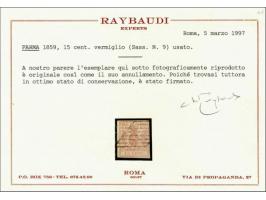 Coat of Arms 15 centesimi vermillion (Sassone nr. 9), very fine with 1991 Raybaudi certificate, cat.v. 350
