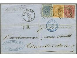 Victor Emanuel 10 centesimi orange brown, 20 centesimi blue en 40 centesimi carmine on cover from Livorno 21-9-1868 over Turi