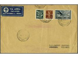 Airmail 25 centesimi dark green, 75 centesimi yellow brown and 2,25 lire greyblack on cover from Rome 22-1-1936 to Schiphol (