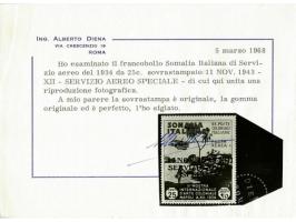 Official Airmail, Colonial Exhibition 25 centesimi dark blue and red overprinted 11. Nov. 1943 - XIII. Servizio Aereo Special