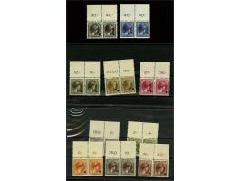 Charlotte 5 c-1¾ Fr. (without 25, 65 and 80 c) and 25 and 90 c, 10 pairs with red SPECIMEN and punch, from archieval sales Am