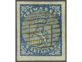 Coat of Arms 4 skilling blue cancelled with 10 horizontal ink lines. This is in accordance with the Post Office Regulations i