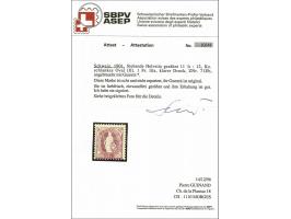 Standing Helvetia 1 franc lilac perforation 11½ x 12 (Zst. no. 71E), very fine mounted mint with 1996 Pierre Guinand certific