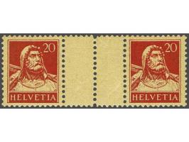 Gutter pair Wilhelm Tell 20 centimes carmine red on laid paper, very fine mounted mint, cat.v. CHF 1040