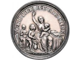 1771, Jubilee seculaire de la Maison des Orphelins Wallons Amsterdam door Ronje, zilver 38mm, opgewreven, overigens pr