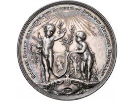 Familiepenning, 1786, 50-jarig huwelijk Henrik Hooft Gerretsz en Susanna Adriana Hasselaer, door Holtzhey, zilver 37,1gr, 49m