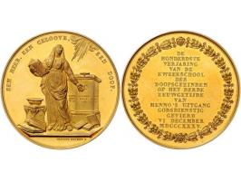 1835, 100e verjaring Kweekschool der doopsgezinden door van der Kellen, goud 45mm, 46,3gr pr-fdc