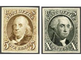 Plate proofs on card of the 1875 reproductions of the Benjamin Franklin 5 cents red brown and George Washington 10 cents blac