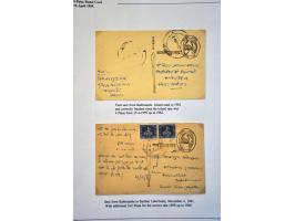 postcards 4 paisa, 1 unused, 2 used and 3 with additional franking (one with 72 paisa to Western Germany 1961, air mail rate 