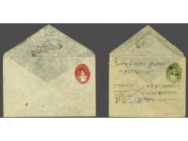 Envelope 4 paisa green used and 8 paisa red unused, both with name of the postmaster Shri Bharat Mani Dikshit on the flap (af