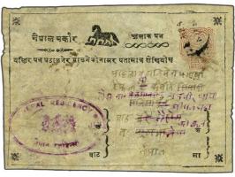 Postcard ½ anna red, 11th printing, Die II, horse type IV, sent by the Resident Colonel H. Wylie of the British Residency in 